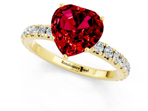 Yellow gold Heart Cut Ruby Pavé Solitaire Engagement Ring with Four-Prong Setting_13