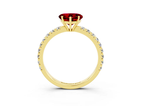 Yellow gold Heart Cut Ruby Pavé Solitaire Engagement Ring with Four-Prong Setting_15