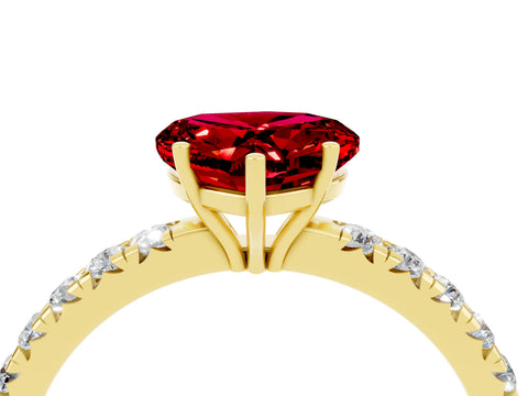 Yellow gold Heart Cut Ruby Pavé Solitaire Engagement Ring with Four-Prong Setting_16