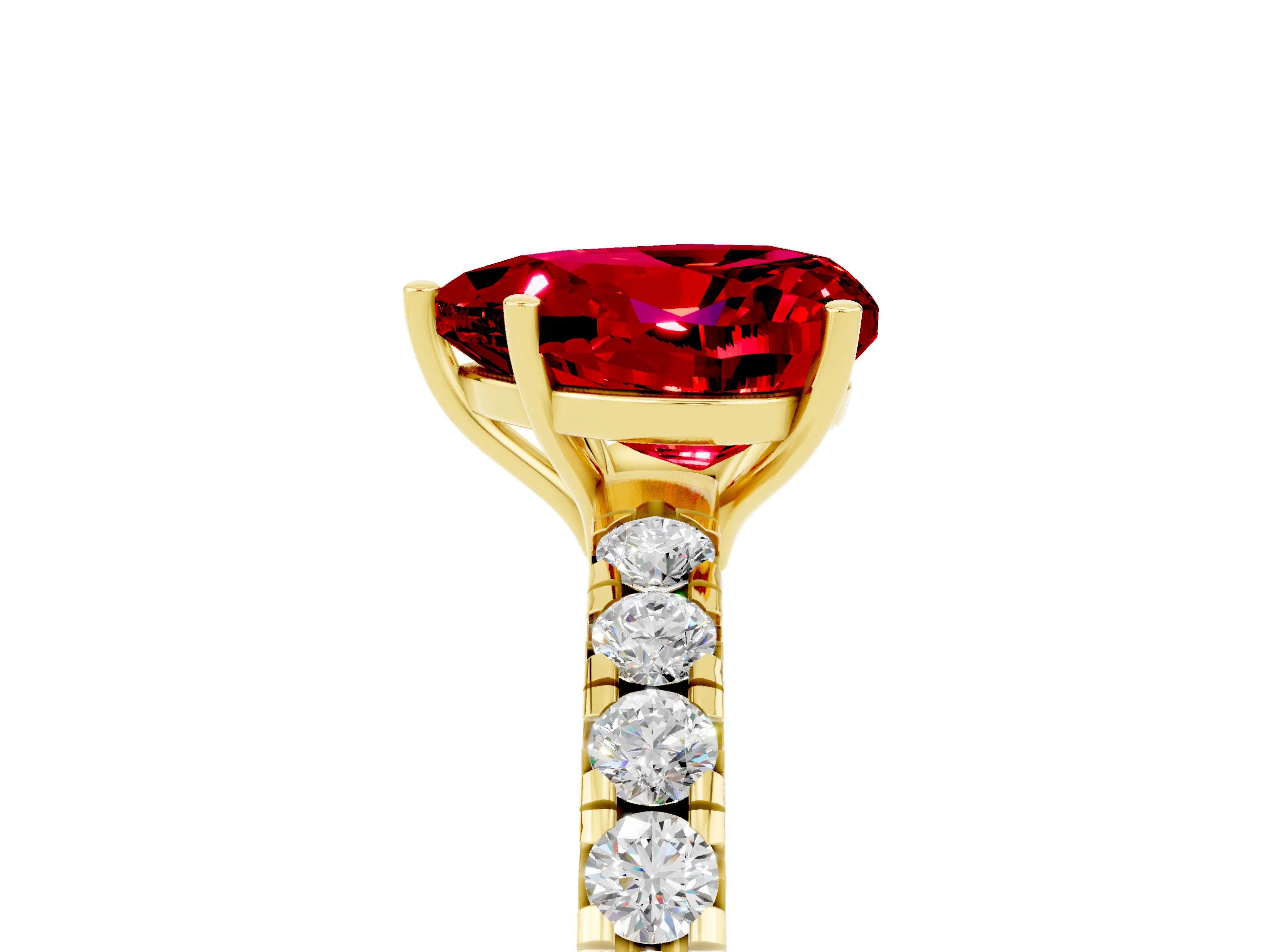 Yellow gold Heart Cut Ruby Pavé Solitaire Engagement Ring with Four-Prong Setting_17