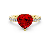 Yellow gold Heart Cut Ruby Pavé Solitaire Ring with Round Band and Prong Setting_24