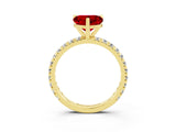 Yellow gold Heart Cut Ruby Pavé Solitaire Ring with Round Band and Prong Setting_27