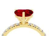 Yellow gold Heart Cut Ruby Pavé Solitaire Ring with Round Band and Prong Setting_28