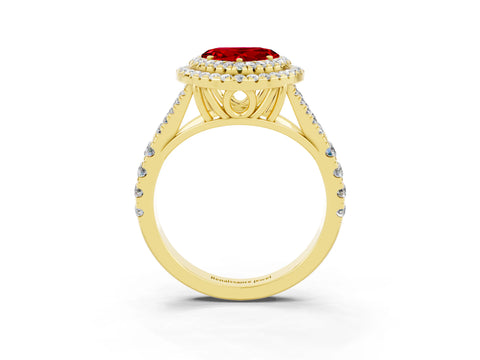 Yellow gold Heart Cut Ruby Pavé Split Shank Double Halo Engagement Ring_3