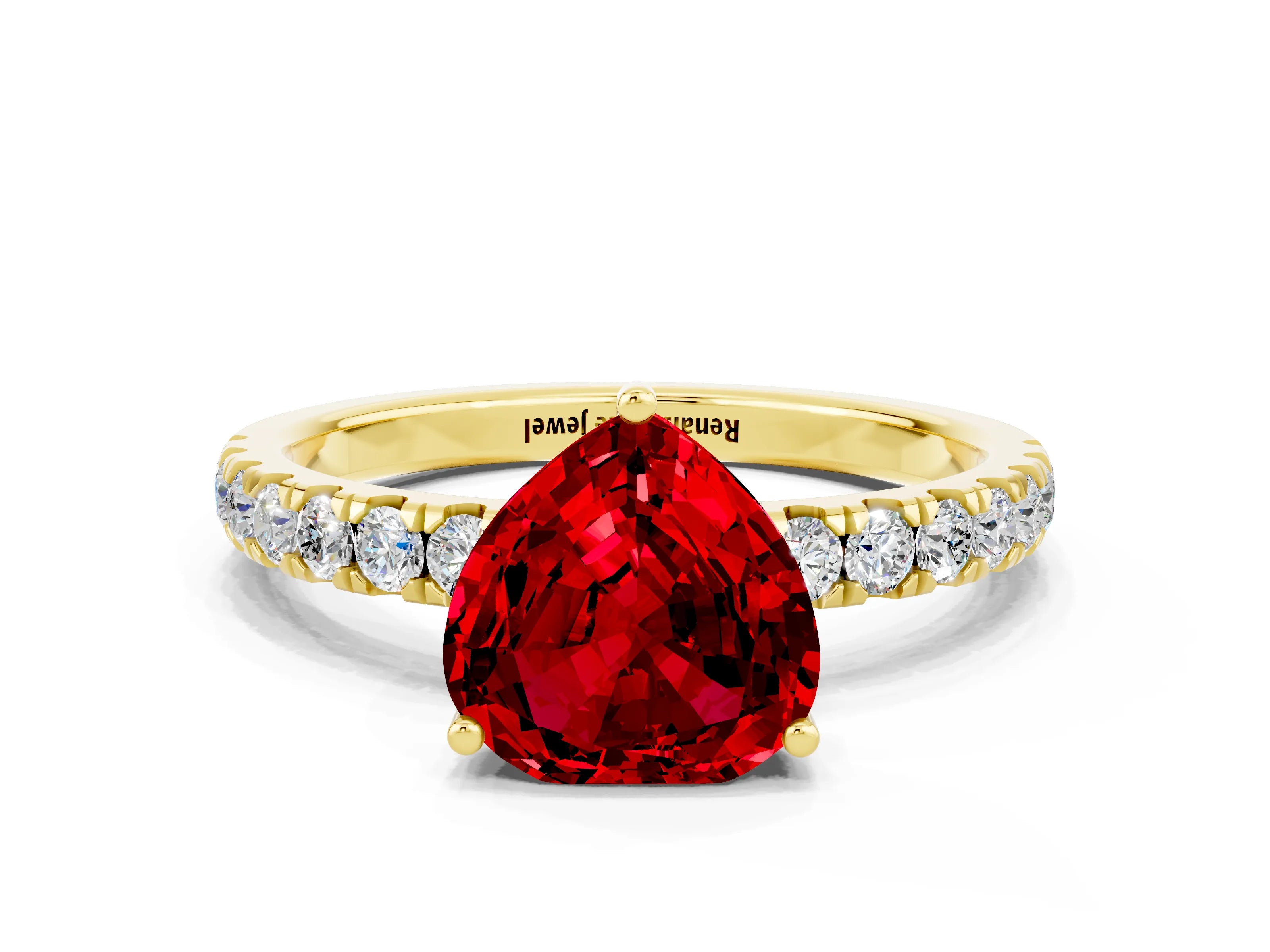 Yellow gold Heart Cut Ruby Pave Band Solitaire Ring with Four-Prong Setting_24