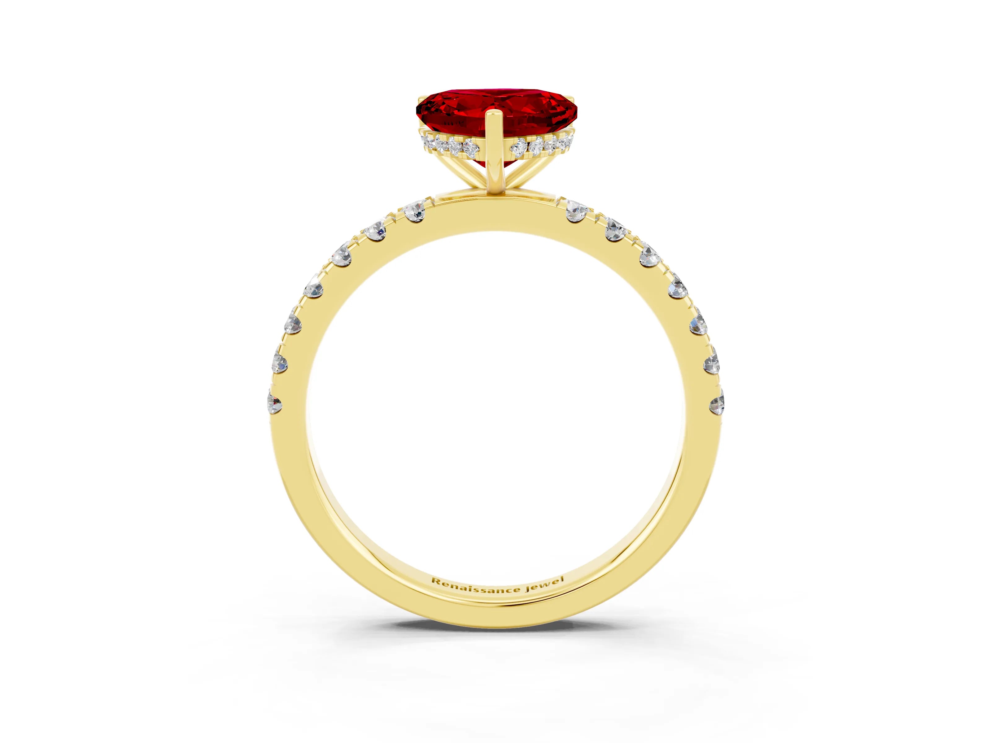 Yellow gold Heart Cut Ruby Pave Band Solitaire Ring with Four-Prong Setting_27
