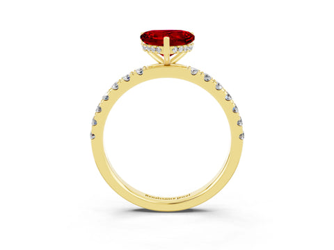Yellow gold Heart Cut Ruby Pave Band Solitaire Ring with Four-Prong Setting_27