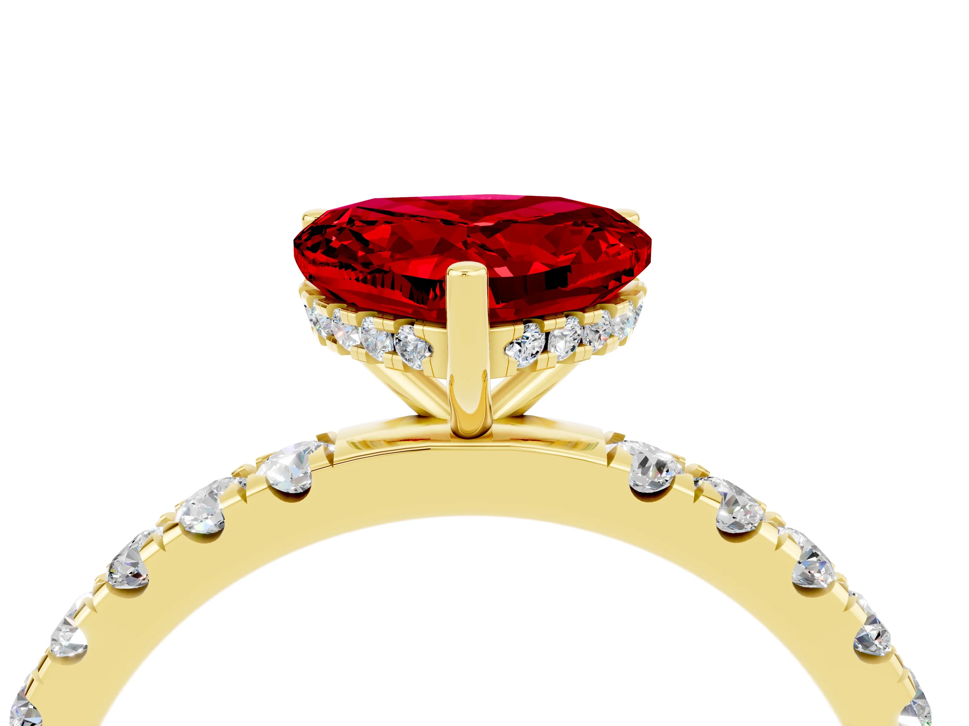 Yellow gold Heart Cut Ruby Pave Band Solitaire Ring with Four-Prong Setting_28