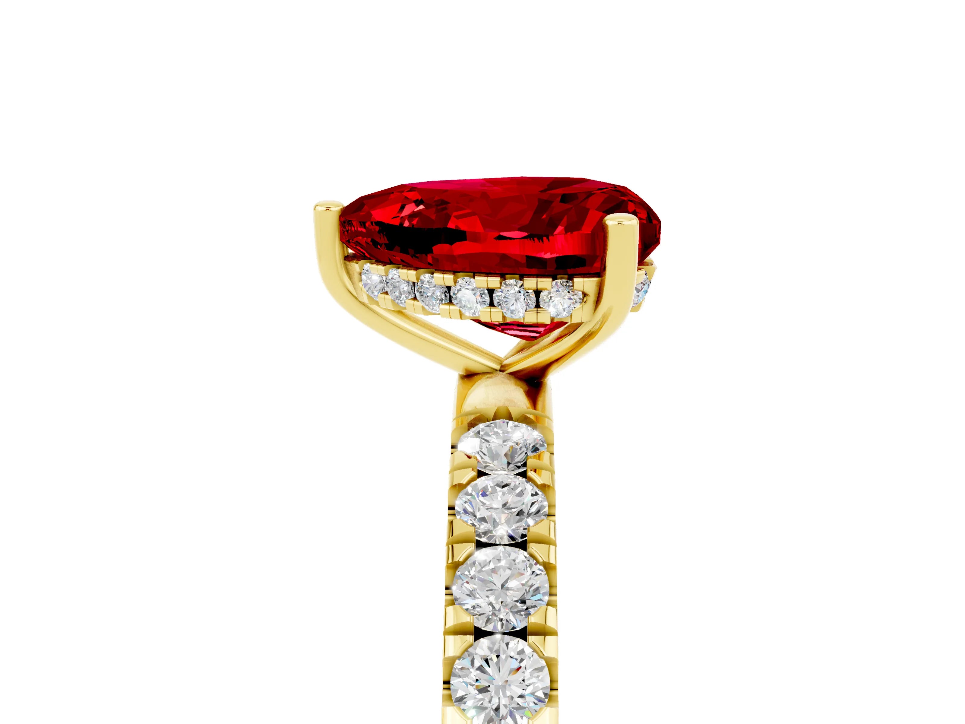 Yellow gold Heart Cut Ruby Pave Band Solitaire Ring with Four-Prong Setting_29