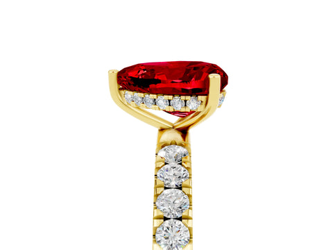 Yellow gold Heart Cut Ruby Pave Band Solitaire Ring with Four-Prong Setting_29