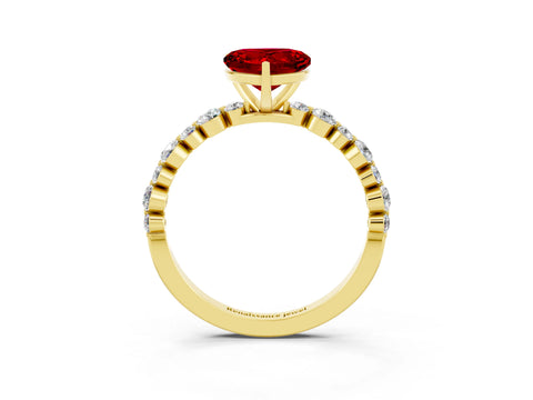 Yellow gold Heart Cut Ruby Prong Set Engagement Ring with Pavé Band_3