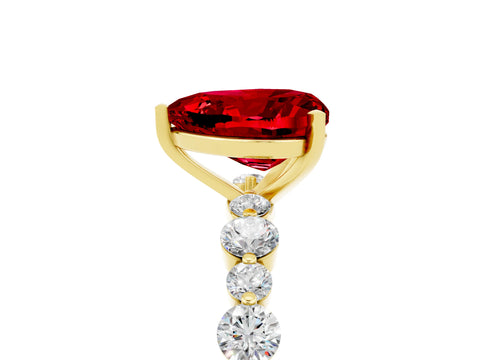 Yellow gold Heart Cut Ruby Prong Set Engagement Ring with Pavé Band_5
