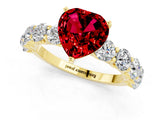 Yellow gold Heart Cut Ruby Prong Setting with Side Stones on a Pave Band_1