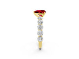 Yellow gold Heart Cut Ruby Prong Setting with Side Stones on a Pave Band_2