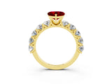 Yellow gold Heart Cut Ruby Prong Setting with Side Stones on a Pave Band_3
