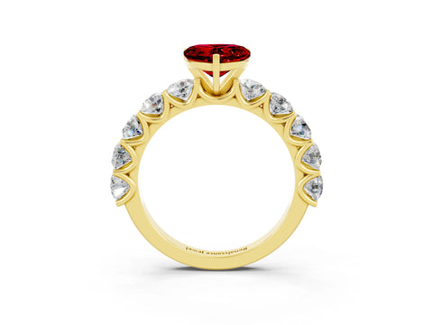 Yellow gold Heart Cut Ruby Prong Setting with Side Stones on a Pave Band_3