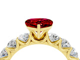 Yellow gold Heart Cut Ruby Prong Setting with Side Stones on a Pave Band_4