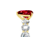 Yellow gold Heart Cut Ruby Prong Setting with Side Stones on a Pave Band_5
