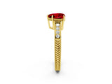 Yellow gold Heart Cut Ruby Ring with Milgrain Pavé Band and Four-Prong Setting_14