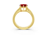 Yellow gold Heart Cut Ruby Ring with Milgrain Pavé Band and Four-Prong Setting_15