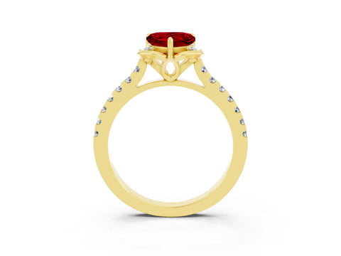 Yellow gold Heart Cut Ruby Ring with Pavé Band and Floral Prong Setting_3