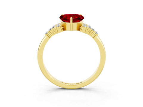 Yellow gold Heart Cut Ruby Ring with Side Stones and Four-Prong Setting_39