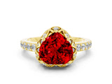 Yellow gold Heart Cut Ruby Scalloped Halo Engagement Ring with Round Shared Prong Band_24
