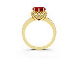 Yellow gold Heart Cut Ruby Scalloped Halo Engagement Ring with Round Shared Prong Band_27
