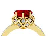 Yellow gold Heart Cut Ruby Scalloped Halo Engagement Ring with Round Shared Prong Band_28