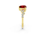 Yellow gold Heart Cut Ruby Scattered Round Accent Ring with Prong Setting_14