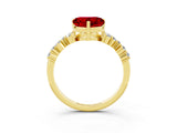 Yellow gold Heart Cut Ruby Scattered Round Accent Ring with Prong Setting_15