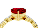 Yellow gold Heart Cut Ruby Scattered Round Accent Ring with Prong Setting_16