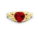 Yellow gold Heart Cut Ruby Solitaire Celtic Knot Ring with Four-Prong Setting_12