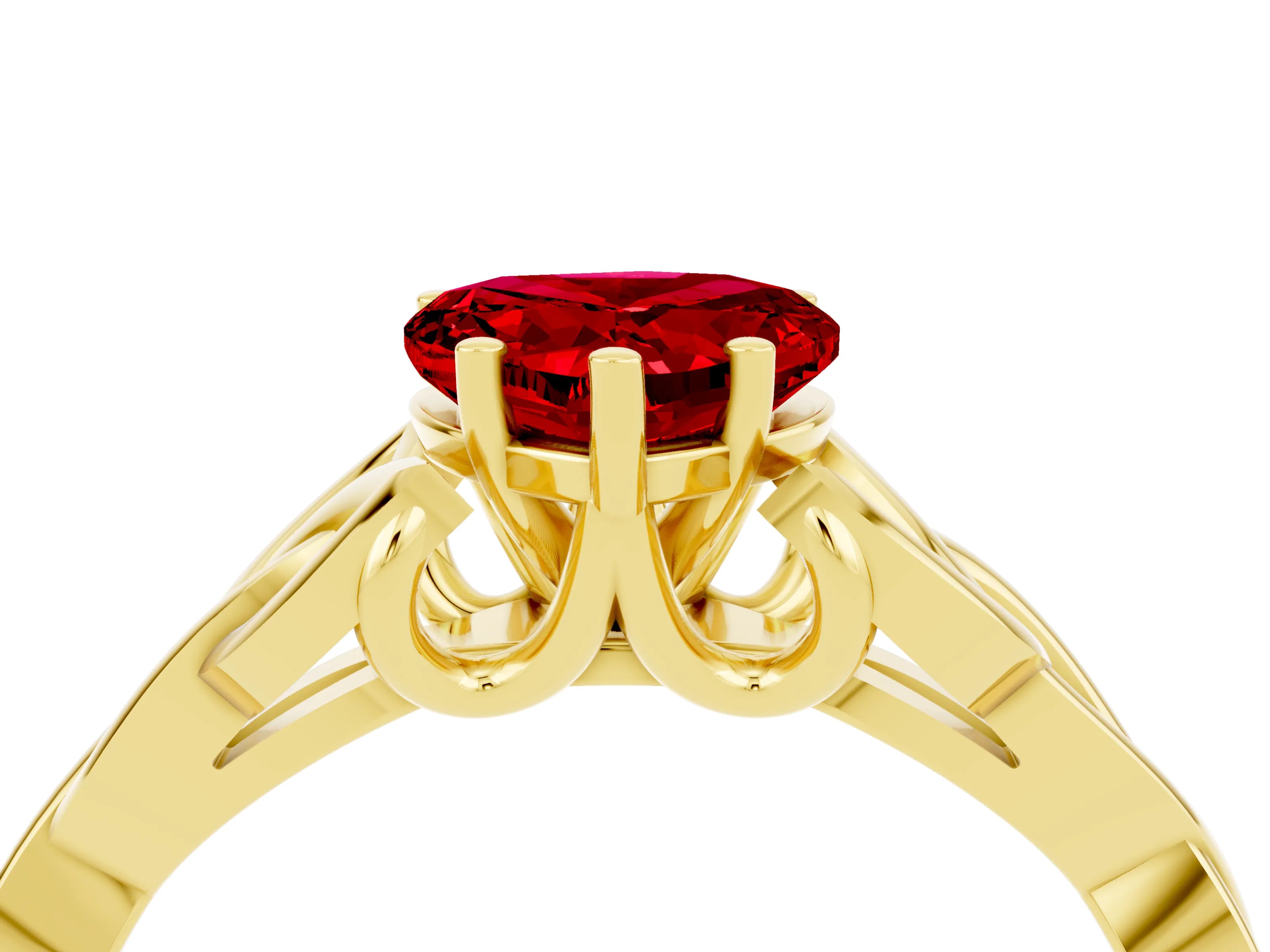 Yellow gold Heart Cut Ruby Solitaire Celtic Knot Ring with Four-Prong Setting_16
