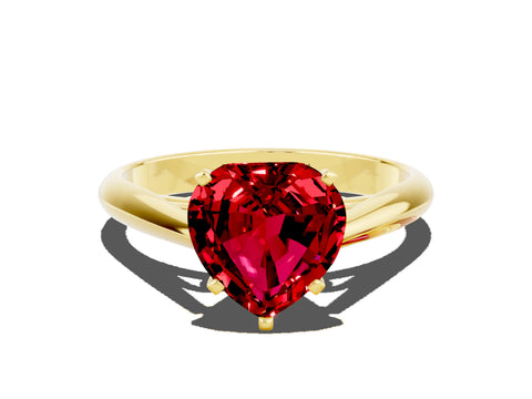 Yellow gold Heart Cut Ruby Solitaire Engagement Ring with Cathedral Setting and Four-Prong Mount_12