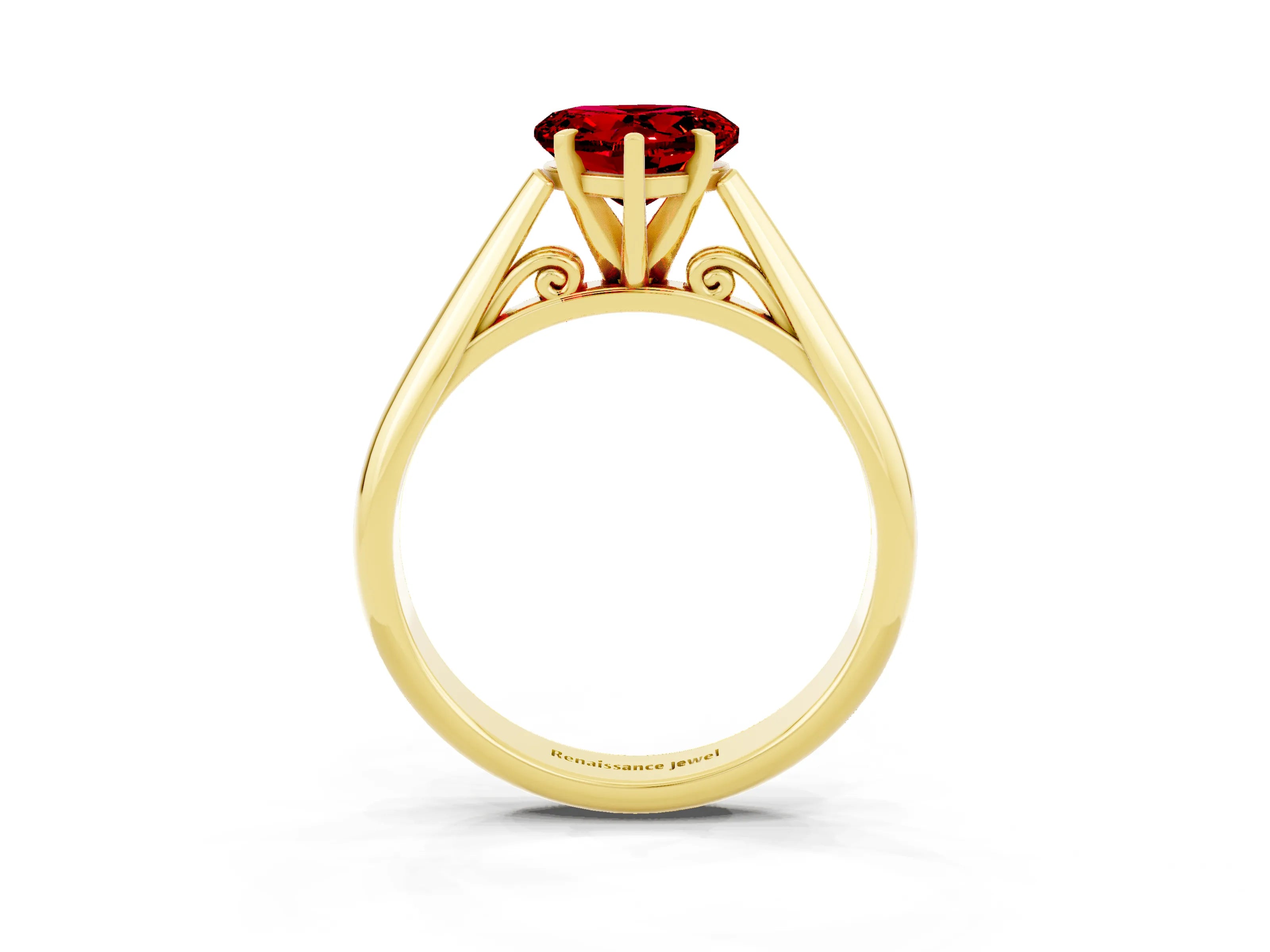 Yellow gold Heart Cut Ruby Solitaire Engagement Ring with Cathedral Setting and Four-Prong Mount_15
