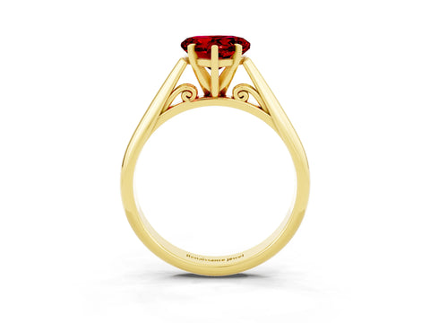 Yellow gold Heart Cut Ruby Solitaire Engagement Ring with Cathedral Setting and Four-Prong Mount_15