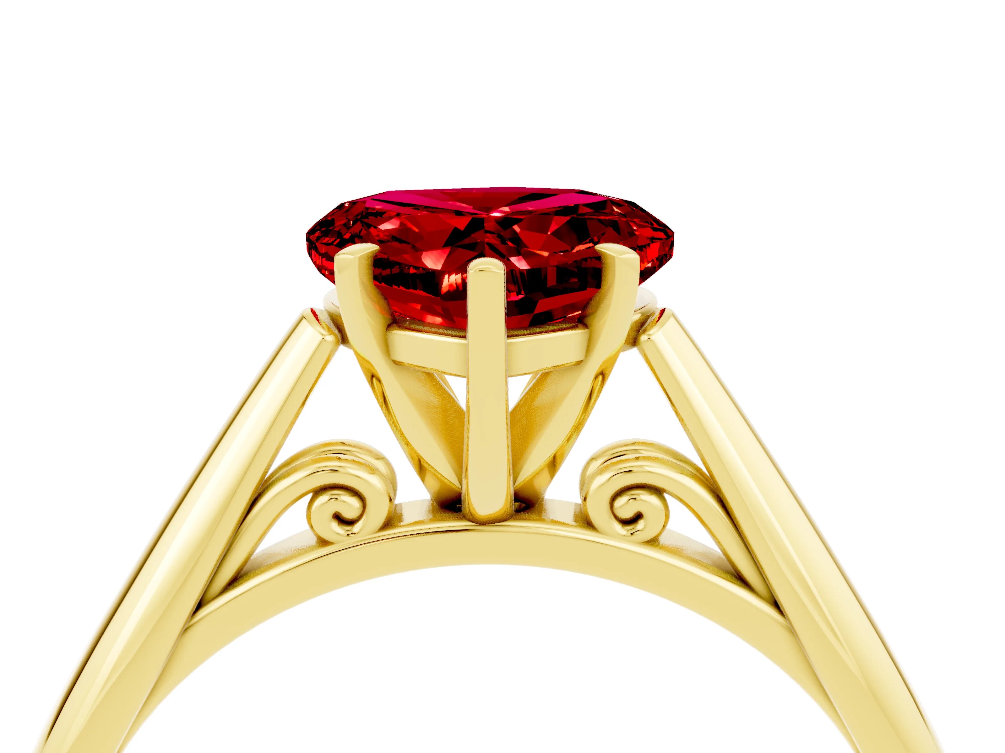 Yellow gold Heart Cut Ruby Solitaire Engagement Ring with Cathedral Setting and Four-Prong Mount_16