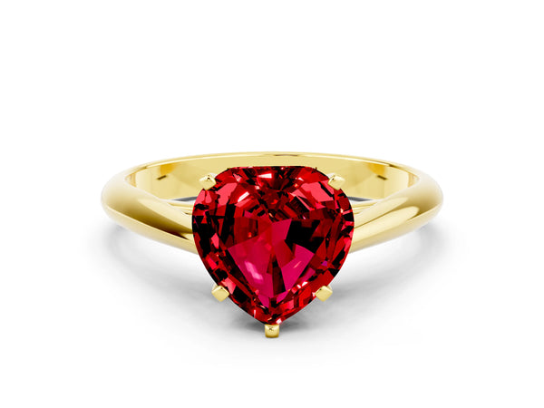 Yellow gold Heart Cut Ruby Solitaire Engagement Ring with Cathedral Setting and Four-Prong Mount