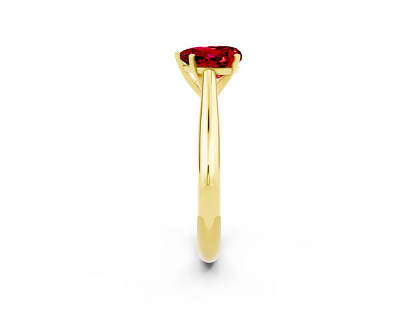 Yellow gold Heart Cut Ruby Solitaire Engagement Ring with Cathedral Setting and Four-Prong Mount