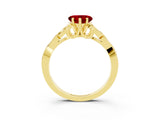 Yellow gold Heart Cut Ruby Solitaire Engagement Ring with Celtic Knot Band and Four-Prong Setting_3