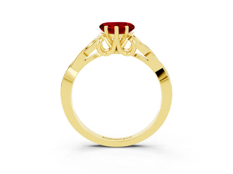 Yellow gold Heart Cut Ruby Solitaire Engagement Ring with Celtic Knot Band and Four-Prong Setting_3