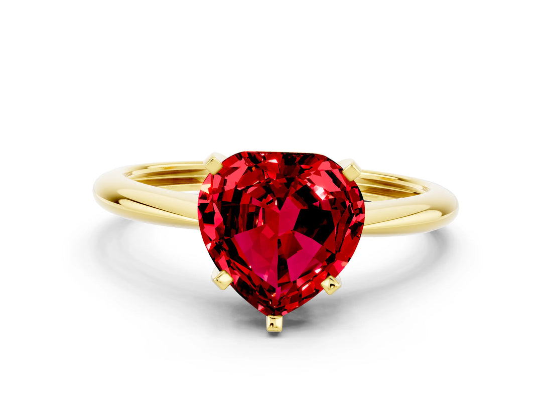 Yellow gold Heart Cut Ruby Solitaire Engagement Ring with Classic Band and Four-Prong Setting_24