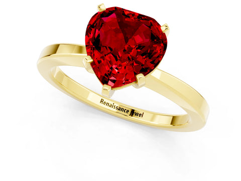 Yellow gold Heart Cut Ruby Solitaire Engagement Ring with Classic Band and Four-Prong Setting_25