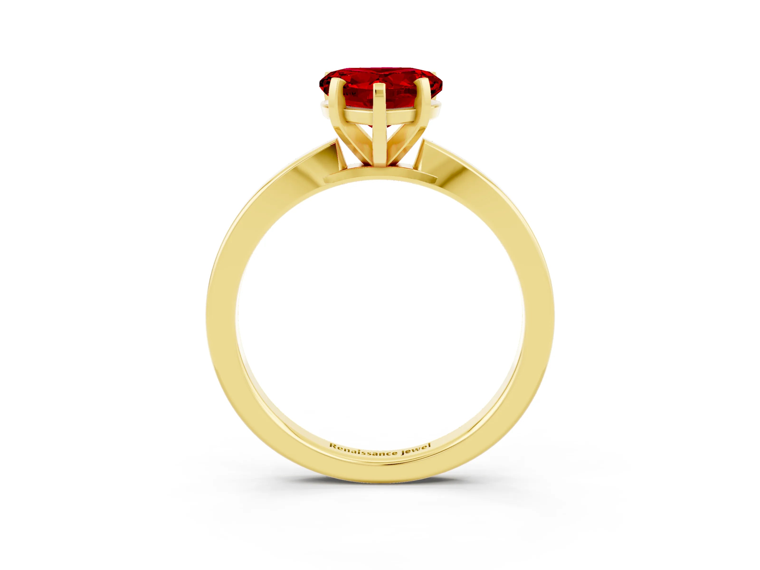 Yellow gold Heart Cut Ruby Solitaire Engagement Ring with Classic Band and Four-Prong Setting_27