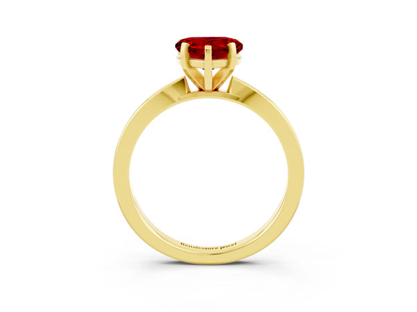 Yellow gold Heart Cut Ruby Solitaire Engagement Ring with Classic Band and Four-Prong Setting