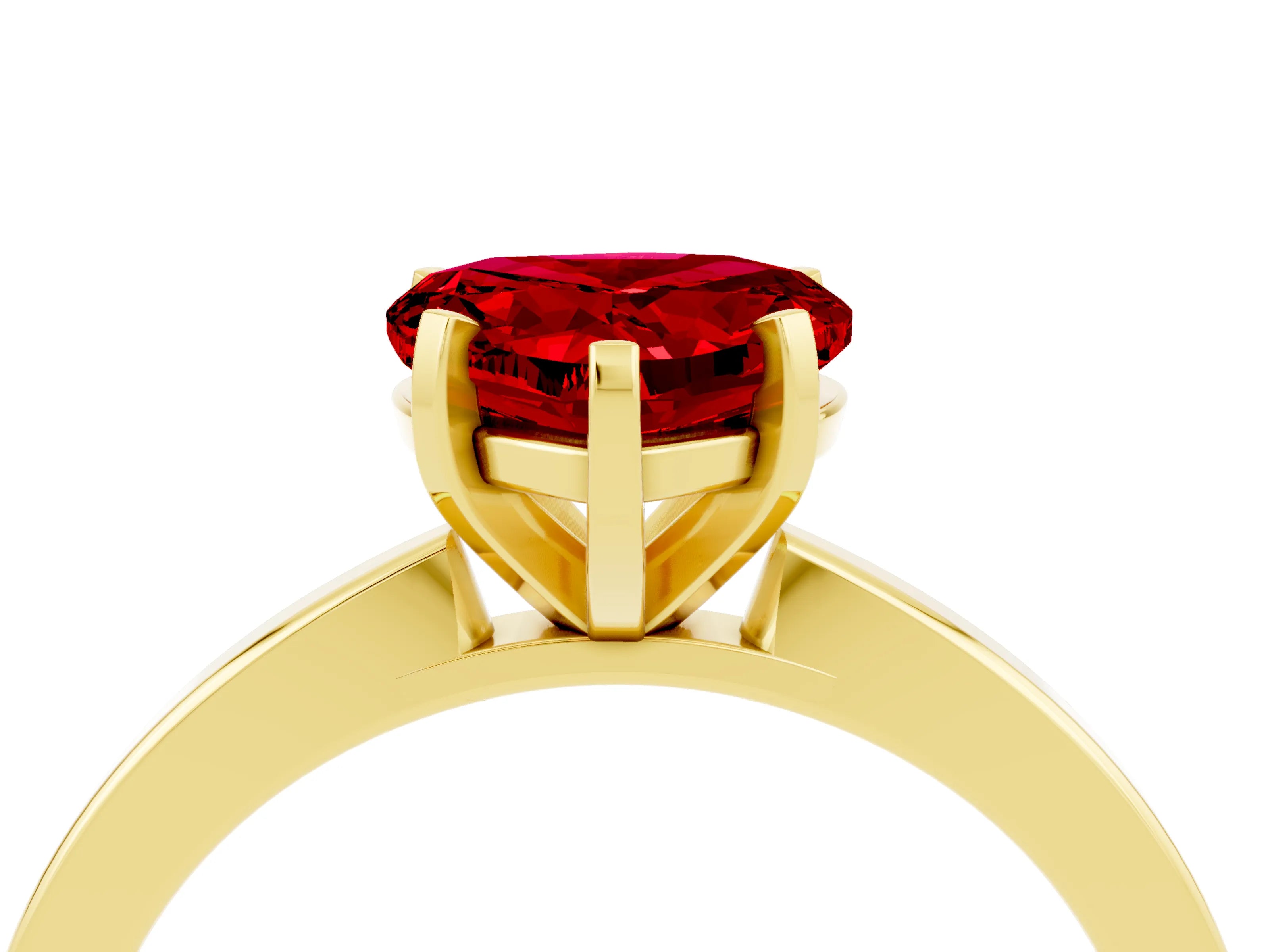 Yellow gold Heart Cut Ruby Solitaire Engagement Ring with Classic Band and Four-Prong Setting_28