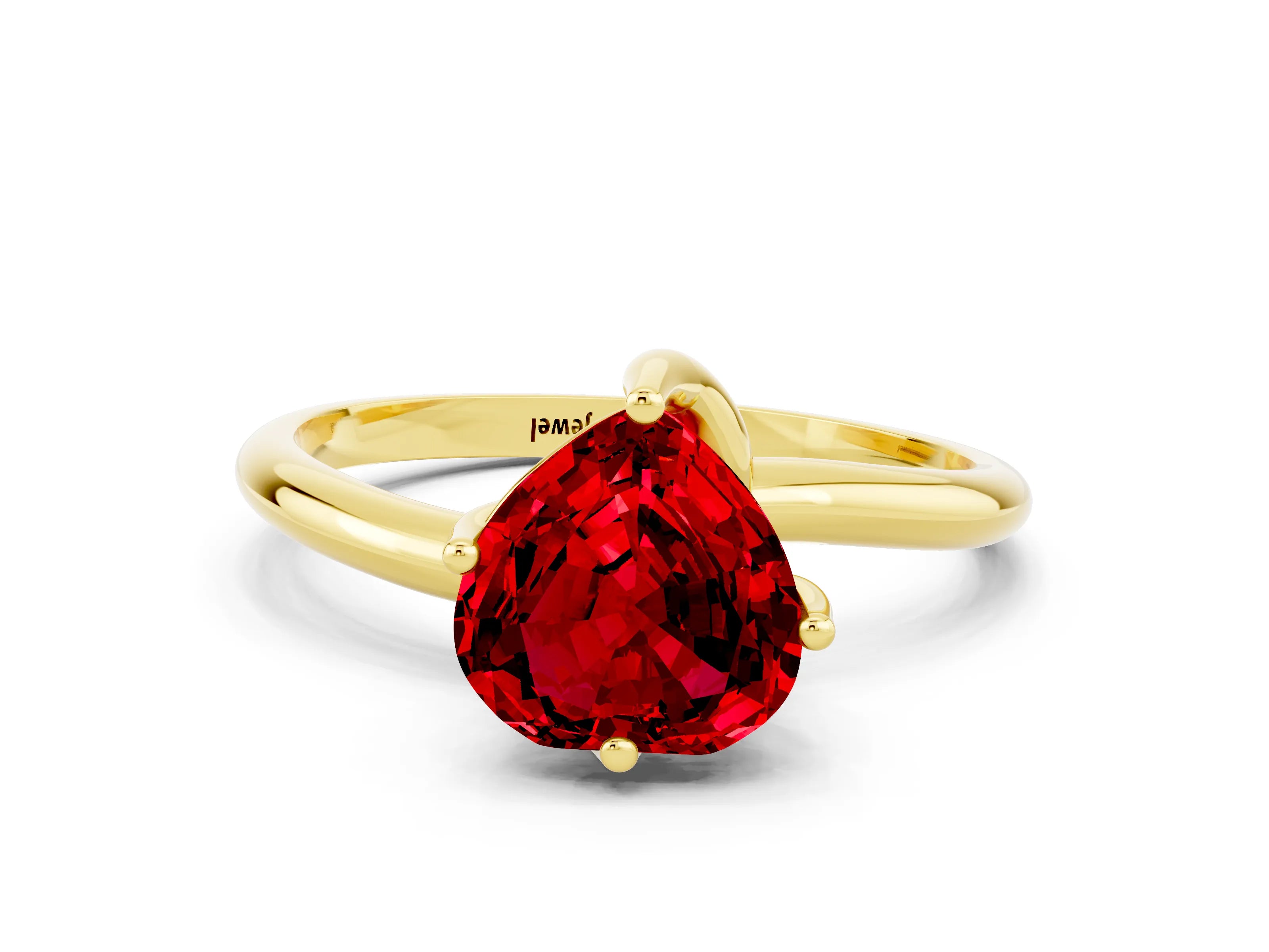 Yellow gold Heart Cut Ruby Solitaire Engagement Ring with Four-Prong Setting and Classic Band_12
