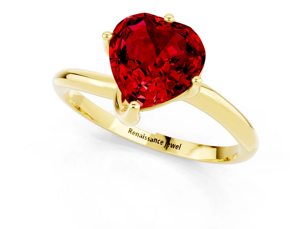 Yellow gold Heart Cut Ruby Solitaire Engagement Ring with Four-Prong Setting and Classic Band