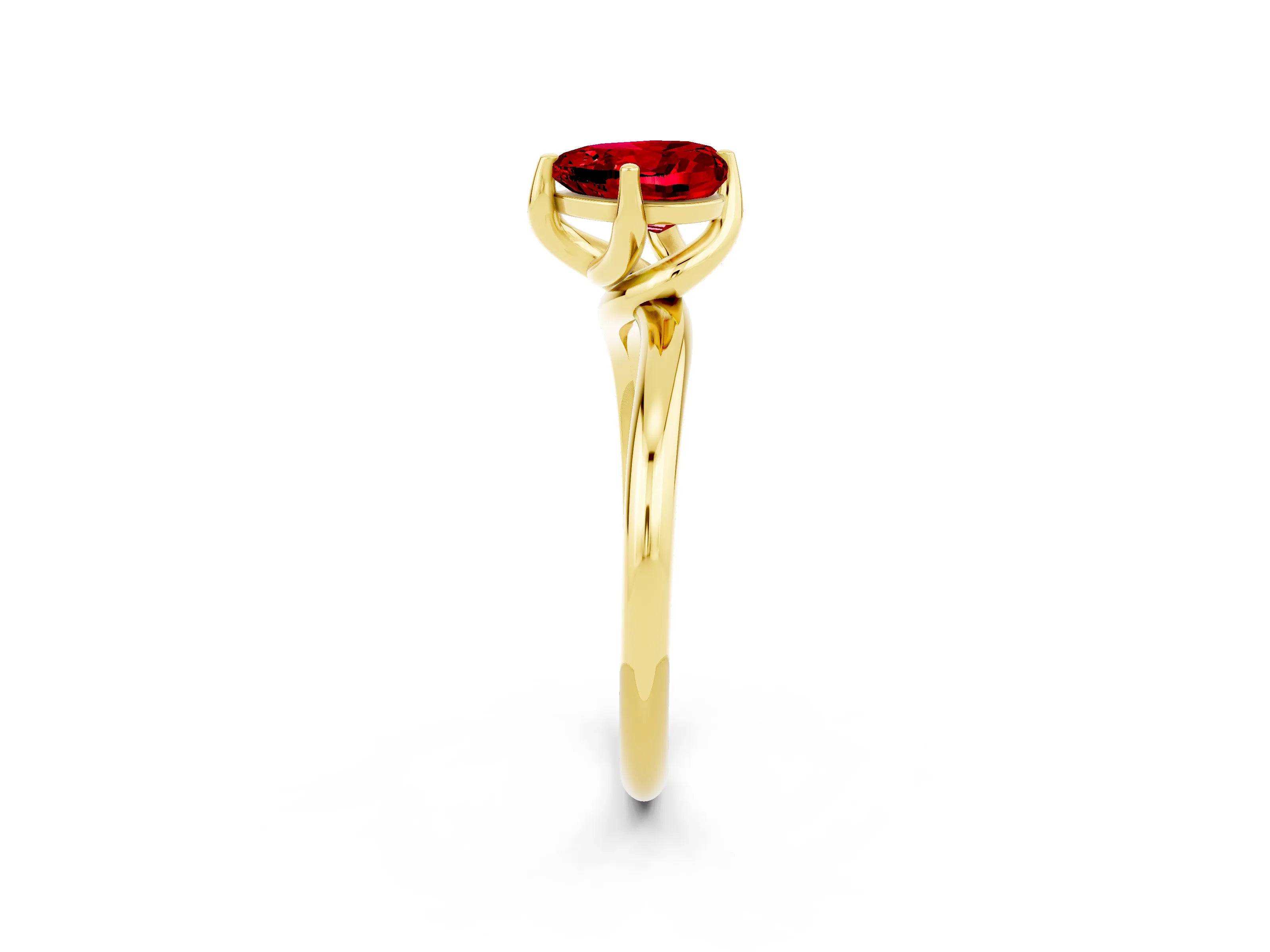 Yellow gold Heart Cut Ruby Solitaire Engagement Ring with Four-Prong Setting and Classic Band_14